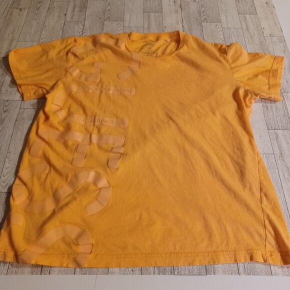 Guess Shirt Mens Large Yellow Short Sleeve Spellout Striped Tee - Picture 1 of 7